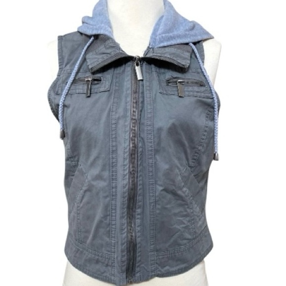 Khaki and Grey Hooded Crop Vest